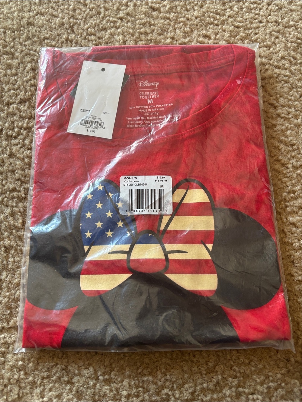 Disney Red Minnie Mouse Tee with American Flag Bow